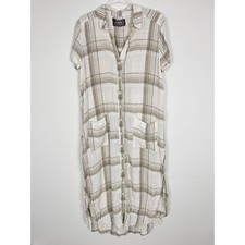 Reformation Long Shirt Dress Womens Medium Relaxed Plaid Beige Midi