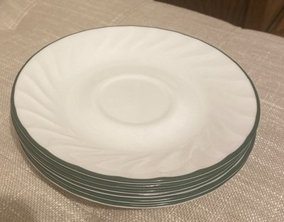 Saucers, Corning, Corelle, Callaway, Green Scallop Swirl 6'' Lot Of 6 Made in USA