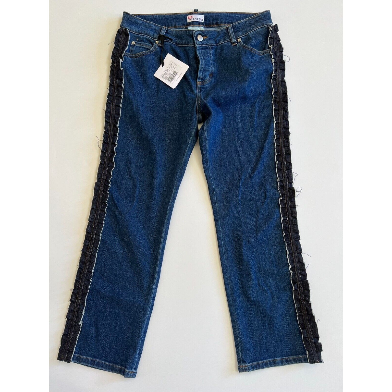 Red Valentino Ruffle Trimmed Cropped High Rise Straightleg Jeans Size 29 NWT