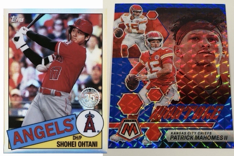 2020 Topps Chrome Ohtani 1985 Insert & 2023 Mosaic Mahomes Blue Montage /99