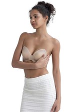 MUS Silicone Adhesive Strapless Bra, Reusable Backless Push-up 0-1, Beige