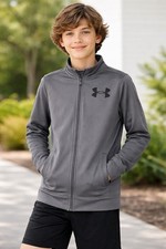Under Armour Youth Large Gray Full Zip Jacket Loose Fit Athletic Track Jacket...