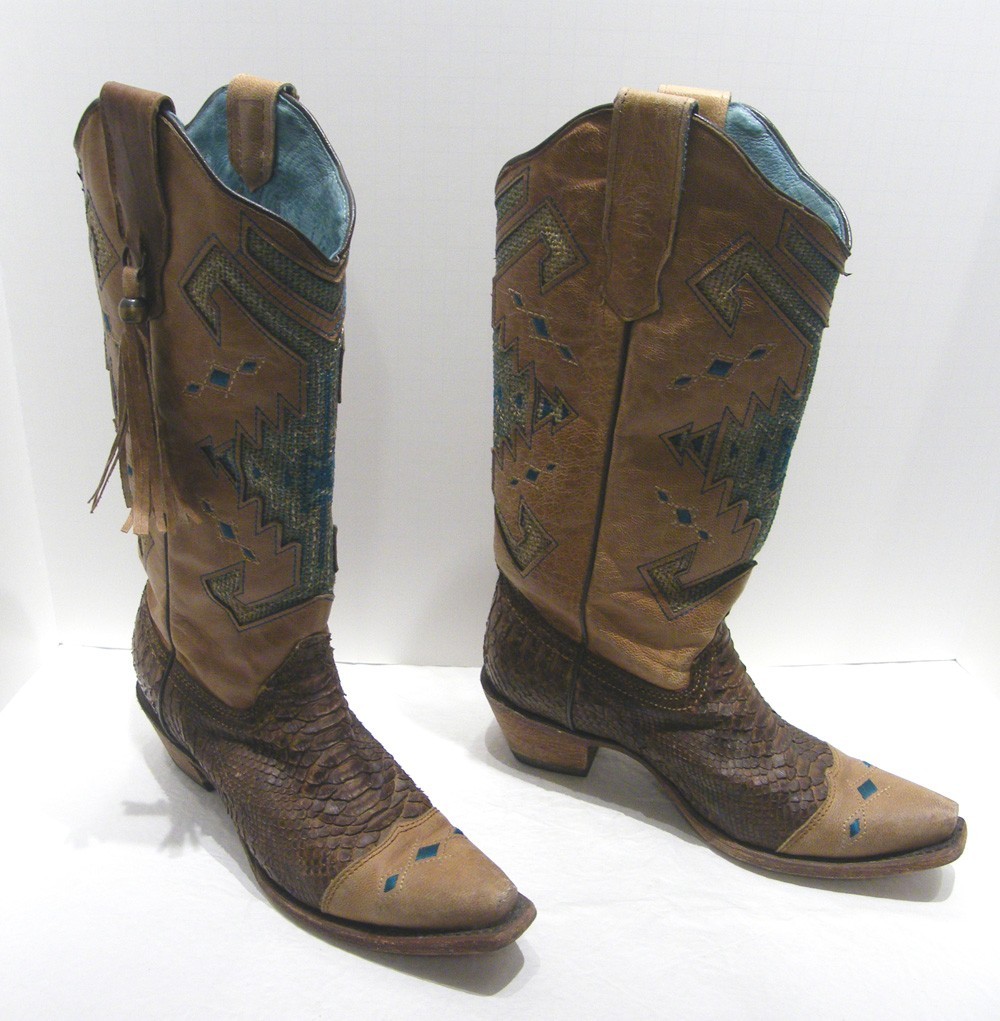 Corral Vintage C2693 Python Aztec Indian Teal/Bro… - image 2