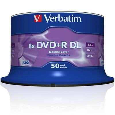 50x Verbatim DVD+R DL Double Layer Rohlinge 8,5GB 8x Schreiben Spindel Cakebox