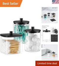 Glass Qtip Holder Dispenser - 3 Pack, Bathroom Decor and Organizer, Black