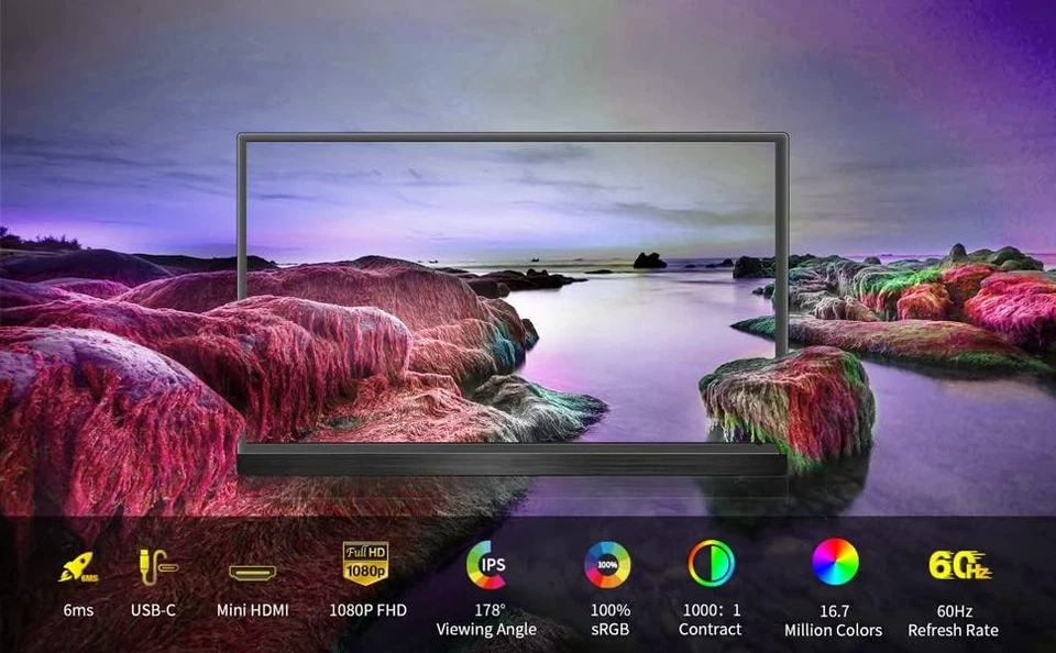 New 15.6"1080P Portable Monitor IPS Display External Monitor for Laptop USB C - Image 4 of 4