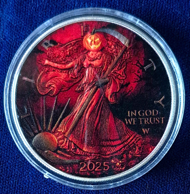 #ad 2025 Limited Edition Halloween Colorized .999 Silver Eagle 1$ Only 499 Minted $168.88