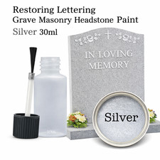 RESTORING LETTERING GRAVE MASONRY HEADSTONE PAINT SILVER 30ML