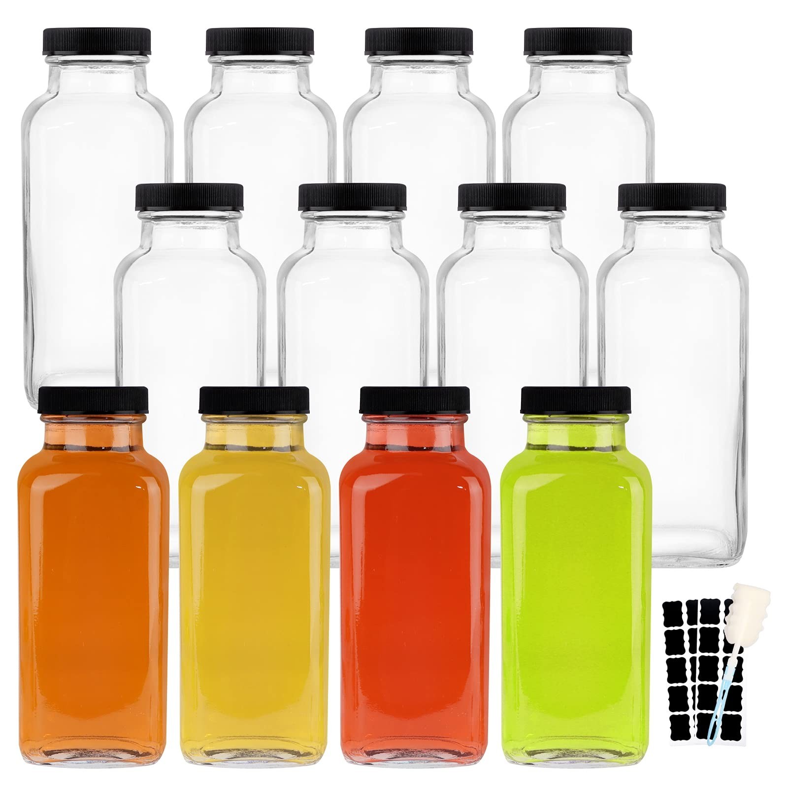 , Set Of 12 Vintage Glass Water Bottles With Lids, G...