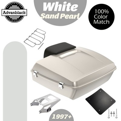 Advanblack White Sand Pearl Chopped Trunk Pack Luggage For Harley Touring