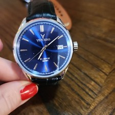 Vincero Kairos Watch Blue Dial Black Leather Band 42mm