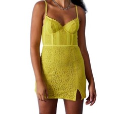 NWT Urban Outfitters  Layla Lace Corset Mini Dress in yellow. Size small
