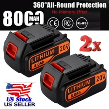2Pack 20V Lithium-ion Battery for BLACK+DECKER 20 Volt LBXR20 LBX20 LB20 8000mAh
