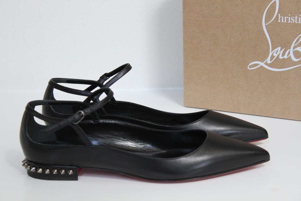 sz 7 / 37.5 Christian Louboutin Black Conclusive Spike Ballerina
