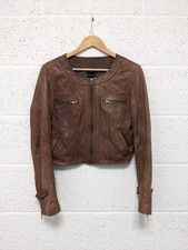 Penny Black Real Leather Short Jacket Brown Zip Up - Uk 10