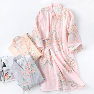 women's Kimono Japanese Yukata Pajamas Cotton Soft Bathrobe