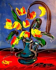 GOLDEN TULIPS  MARK KAZAV - ORIGINAL OIL PAINTING ABSTRACT MODERN ART  6efI7R7