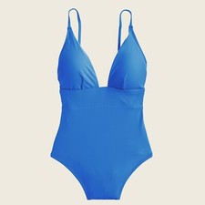 J Crew Deep V-Neck French One Piece Swimsuit Regal Blue Sz 24 New Women NWT