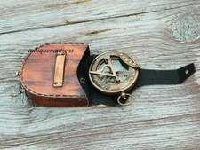 3" Brass Nautical Antique Collectibles Sundial Compass With Leather Case Gift