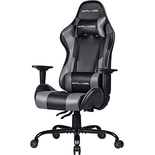 GTPlayer Gaming Office Desk Chair Black Grey Leather Ergonomic