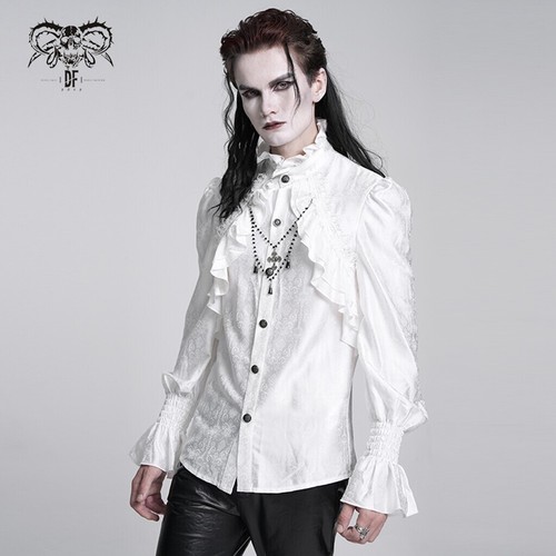 Devil Fashion Men Gothic Punk Vintage Blouse Ruffled Lace Cross Party Shirt - Picture 20 of 27