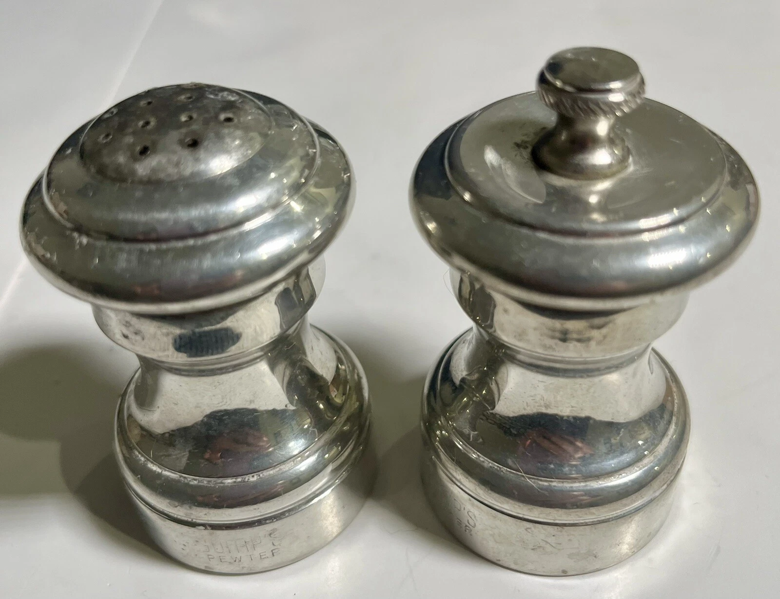 Pewter Salt Shaker & Pepper Grinder Silver 2.5” GUMPS Made In Italy