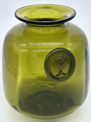HTF Kastrup Holmegaard Vase   Danish Green Glass Angst Face   Jacob Bang 1970s