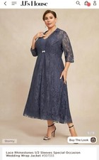 JJ's House Dark Blue Sheath V-Neck 3/4 L Chiffon Lace Evening Dress Sz 12 307333