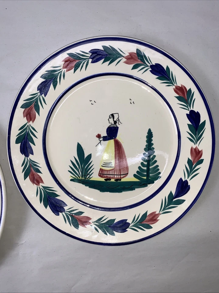 HB Henriot-Boutiller Quimper , France Faience Breton Man And Woman Plates 11” - Image 3 of 4