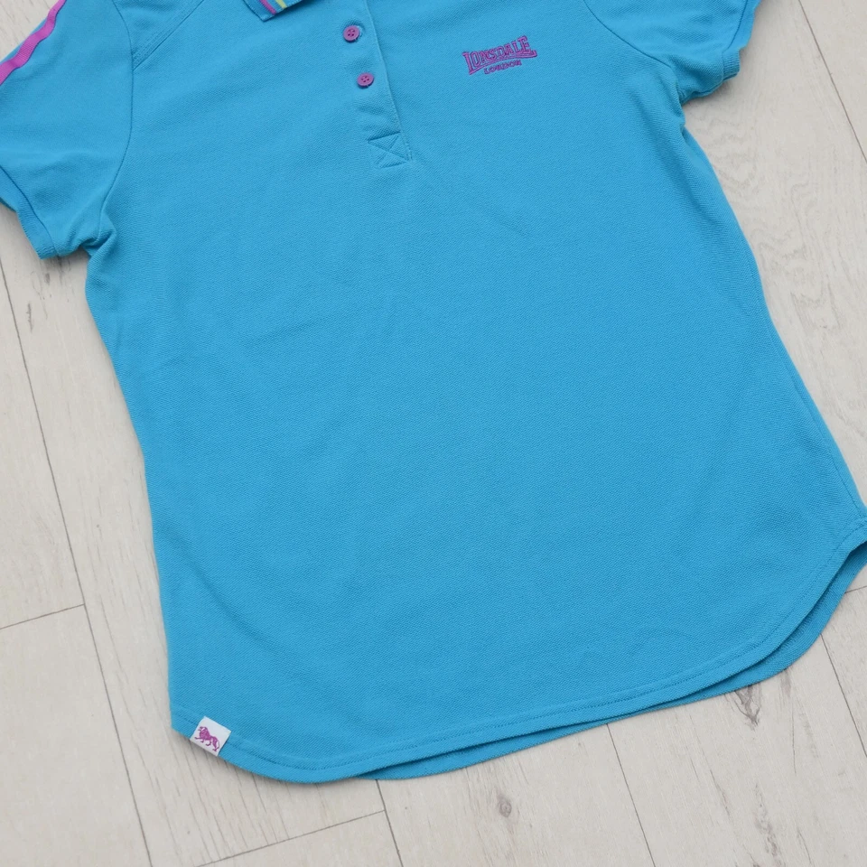 Camisa polo para mujer Lonsdale London azul rosa ribete talla 12 manga corta informal Foto 3 de 4