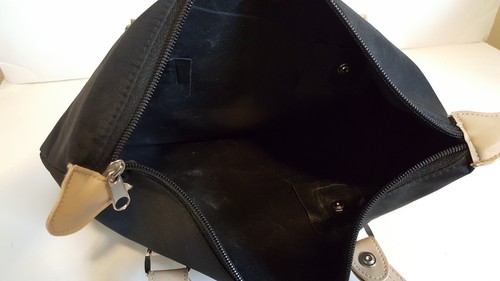 BLACK VINYL CARRY BAG WITH TWO BEIGE HANDLES 14" (wide) x 11" (high) A87 - Picture 4 of 4
