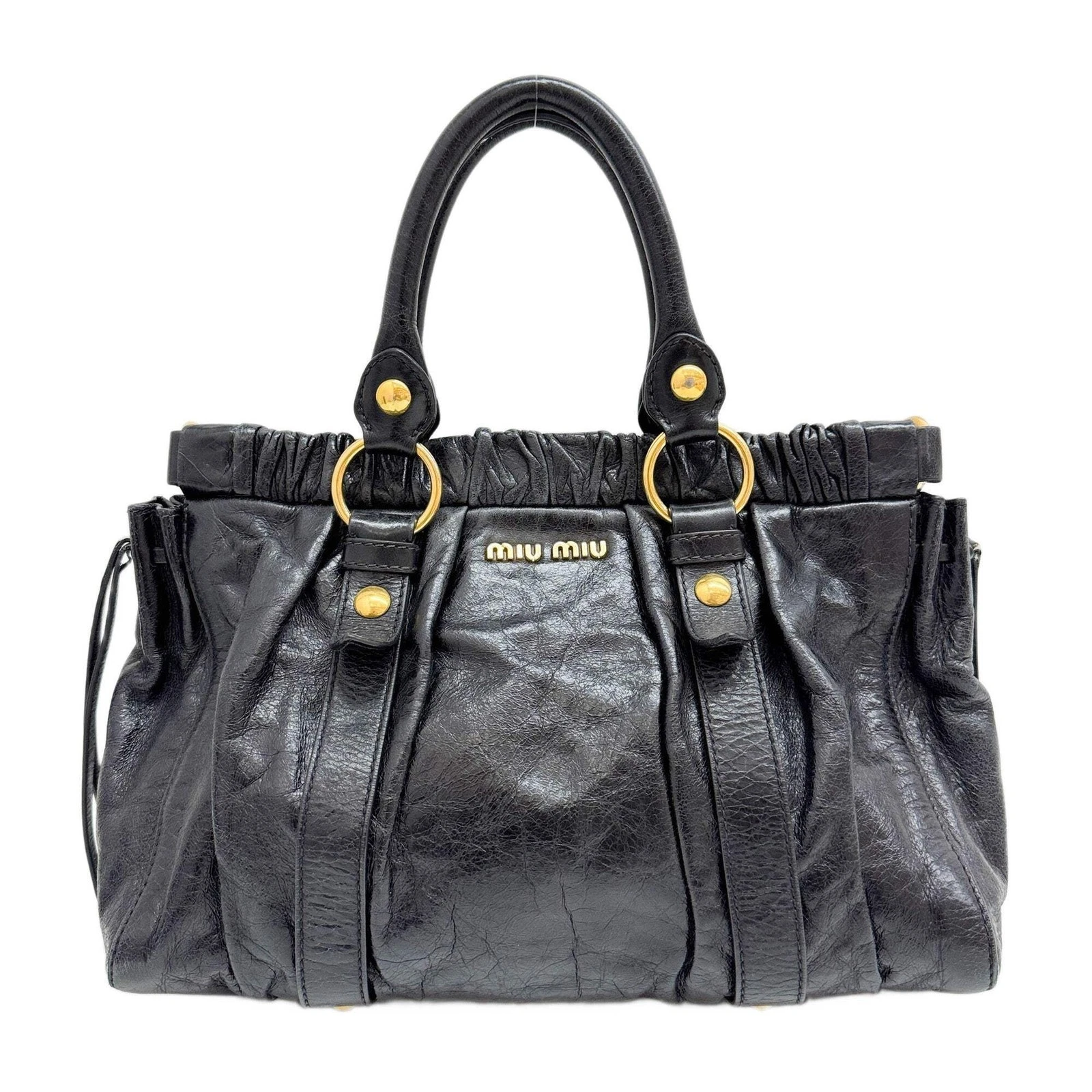 Miu Miu — MIU MIU Vitello Black Leather Two Way Bag