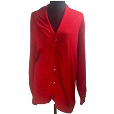 Classics Red Button Up Cardigan Sweater L Made in USA grandma core vintage top