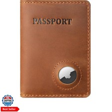 Full Grain Leather Passport Holder with Airtag Slot, Mens Air tag Passort Tra...