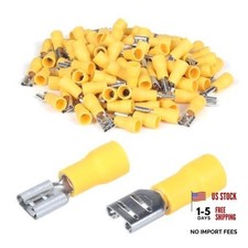 100pcs 1/4" Female Quick Disconnect Terminals, Insulated Yellow / 12-10AWG
