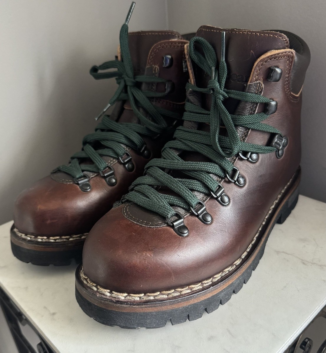 Vtg Scarpa LL Bean Brown Leather Norwegian Welt Hiking Boots