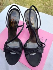 Nina Black Strappy Rhinestone Stiletto Heels Buckle Open Toe Women Shoes