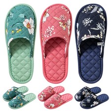 3 Pairs Floral Cotton House Slippers for Women, Open Toe Indoor Slippers Comfort