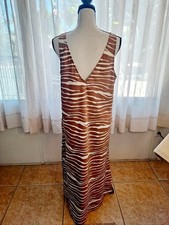 a new day Brown & Cream Zebra-Stripe V-Neck Midi Dress