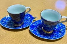 Y1213 Arita ware pottery kiln Aoka cup and saucer set