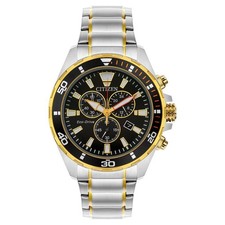 Citizen Eco-Drive Men's Two Tone Chronograph Black Dial Watch - AT2434-54E