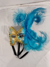 Blue Venetian Feather Masquerade Mask Large Carnival Mardi Gras Costume Party