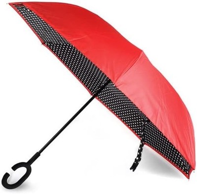 Red Polka Dot Double Layer Inverted Umbrellas - C Shaped Handle Reverse Folding