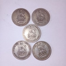 5 KING GEORGE V ONE SHILLING COIN 1928 1929 1930 1934 & 1936 all 50% SILVER 27g