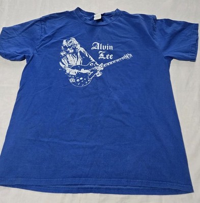 Alvin Lee Guitar T-Shirt Blue Rock Blues Tee Gildan Large Graphic Band Style