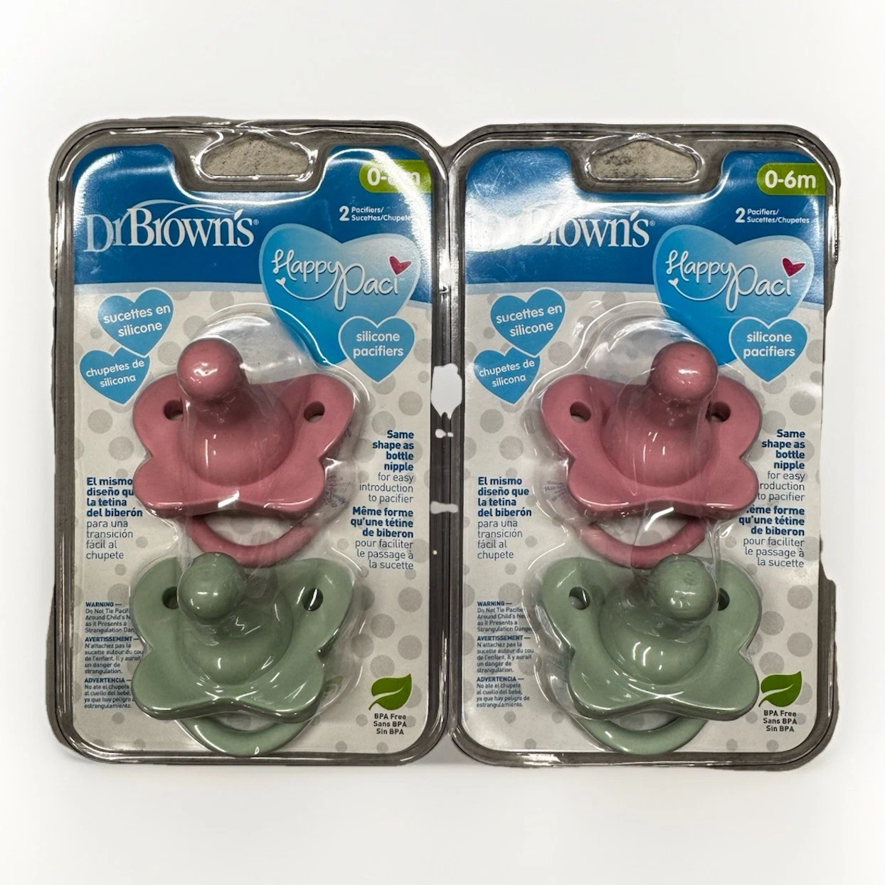 x2 - Dr. Brown's Happy Paci Silicone Pacifiers 0-6m 2pack - Pink/Green
Opens in a new window or tab