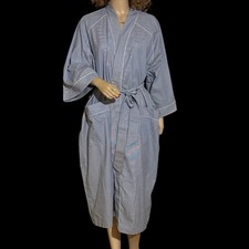 Bill Blass One Size Fits All Bathrobe Shawl Collar Long Classic Robe Blue Stripe