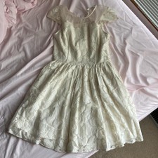 Forever 21 A-Line Dress White Floral Mesh Pleated Cap Sleeve Round Neck S