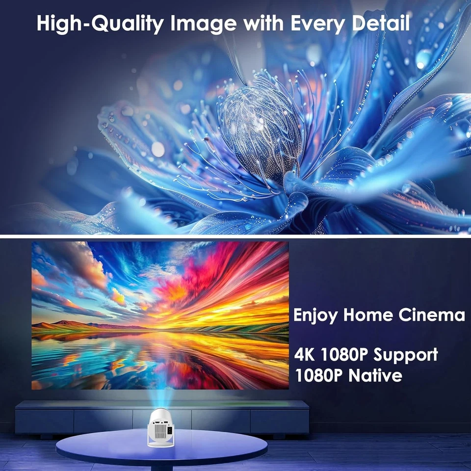 4K Beamer Projektor  UHD WiFi Bluetooth Smart Heimkino Mini Tragbar Weiß 2025 - Bild 4 von 4