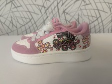 Ed Hardy Pink and White Floral Tattoo-Style Graphic Girls Sneakers